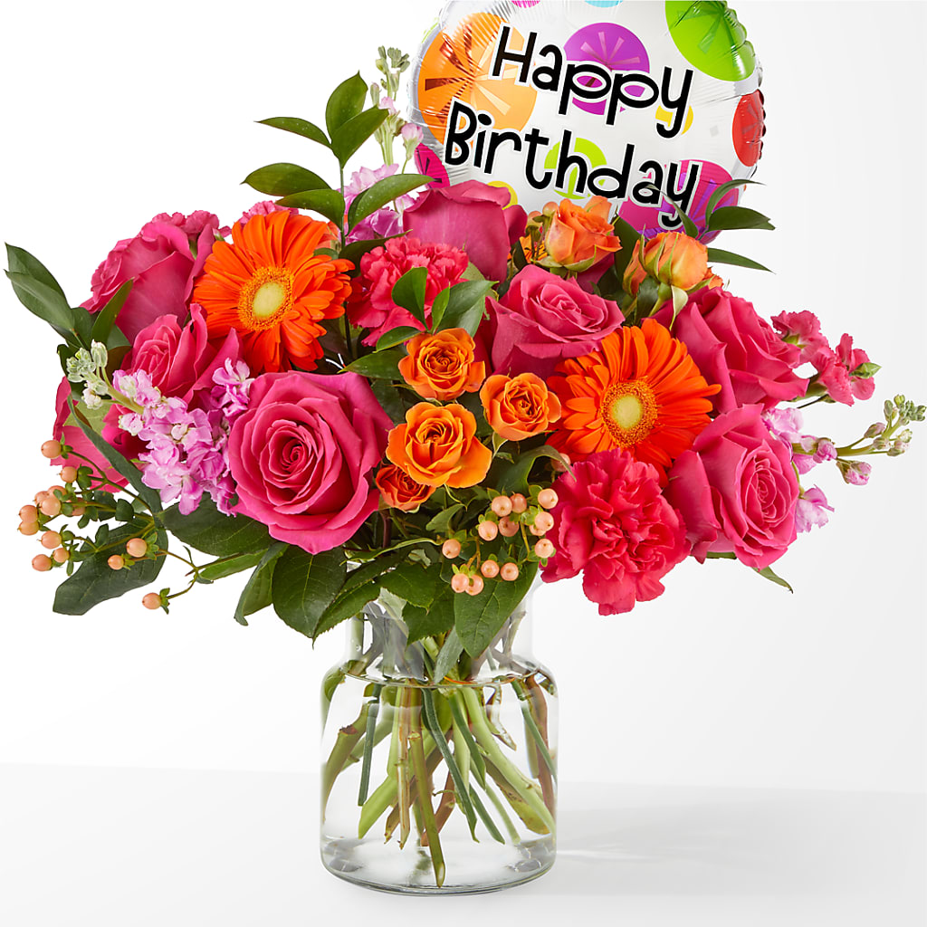 Fiesta Bouquet with Birthday Balloon – Daily Bloom, San Antonio TX