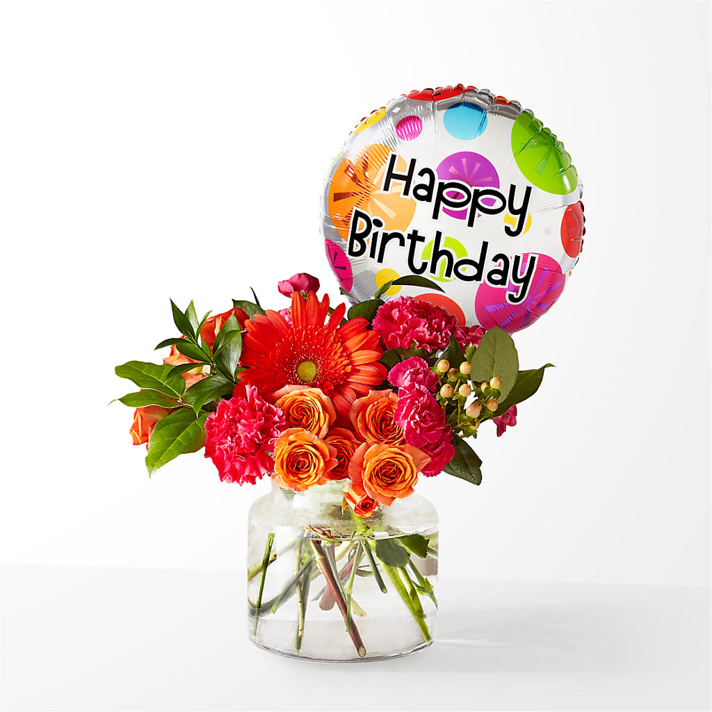 Fiesta Bouquet with Birthday Balloon – Daily Bloom, San Antonio TX