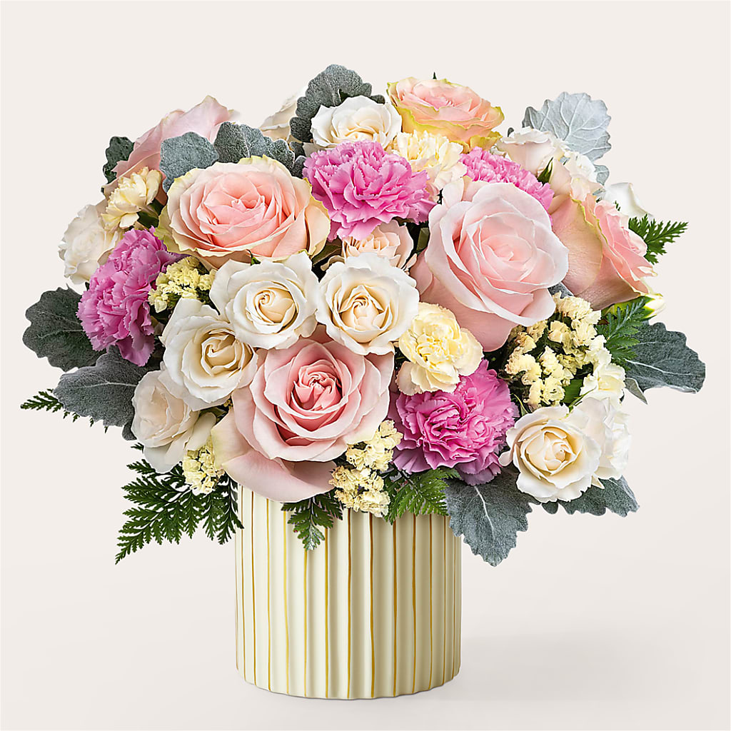 Blissful Moments Bouquet with Ivory Vase – Daily Bloom, San Antonio TX