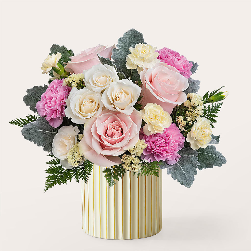 Blissful Moments Bouquet with Ivory Vase – Daily Bloom, San Antonio TX