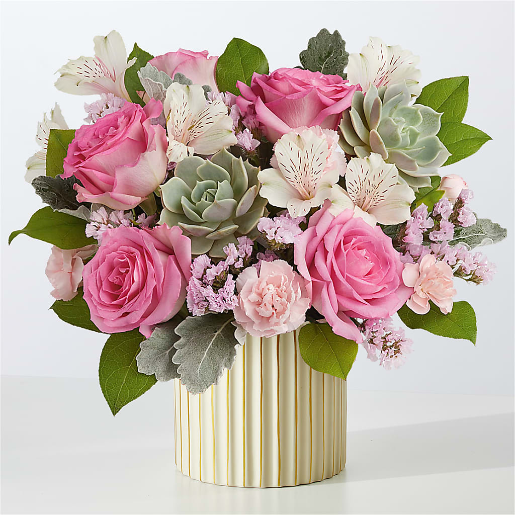 Dusty Rose Bouquet with Ivory Vase – Daily Bloom, San Antonio TX