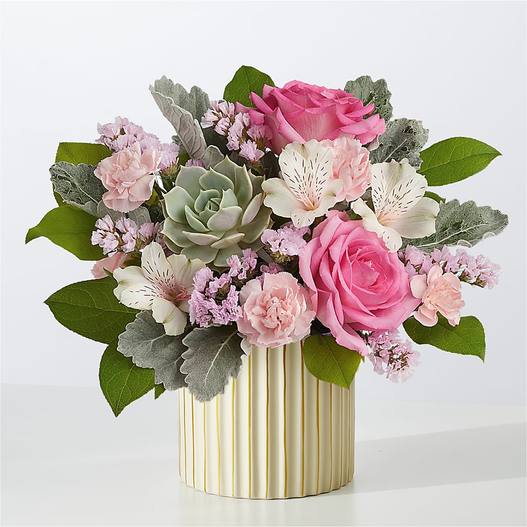 Dusty Rose Bouquet with Ivory Vase – Daily Bloom, San Antonio TX