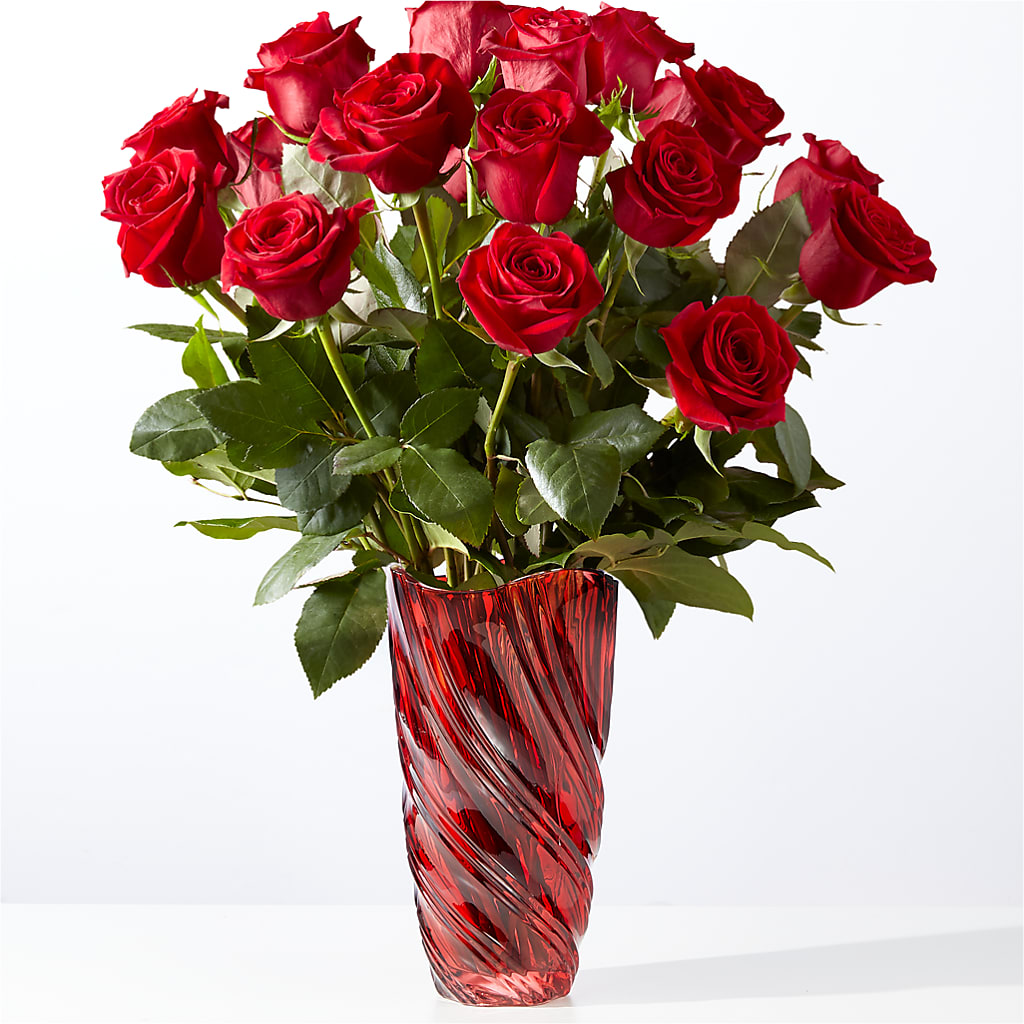 Classic Love Red Rose Bouquet with Luxe Swirl Vase – Daily Bloom, San Antonio TX