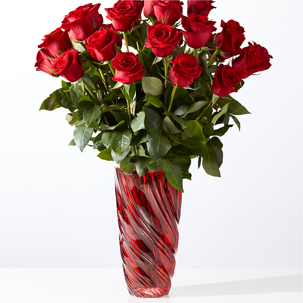 Classic Love Red Rose Bouquet with Luxe Swirl Vase – Daily Bloom, San Antonio TX