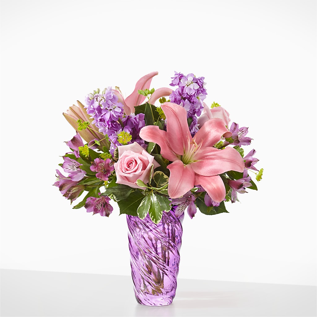 Precious Petals Bouquet with Luxe Swirl Vase – Daily Bloom, San Antonio TX