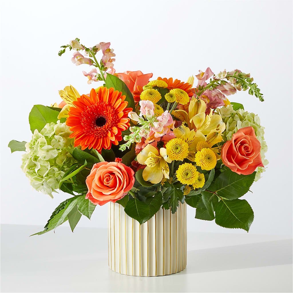 Autumn Sunshine Bouquet with Ivory Vase –  Daily Bloom, San Antonio TX